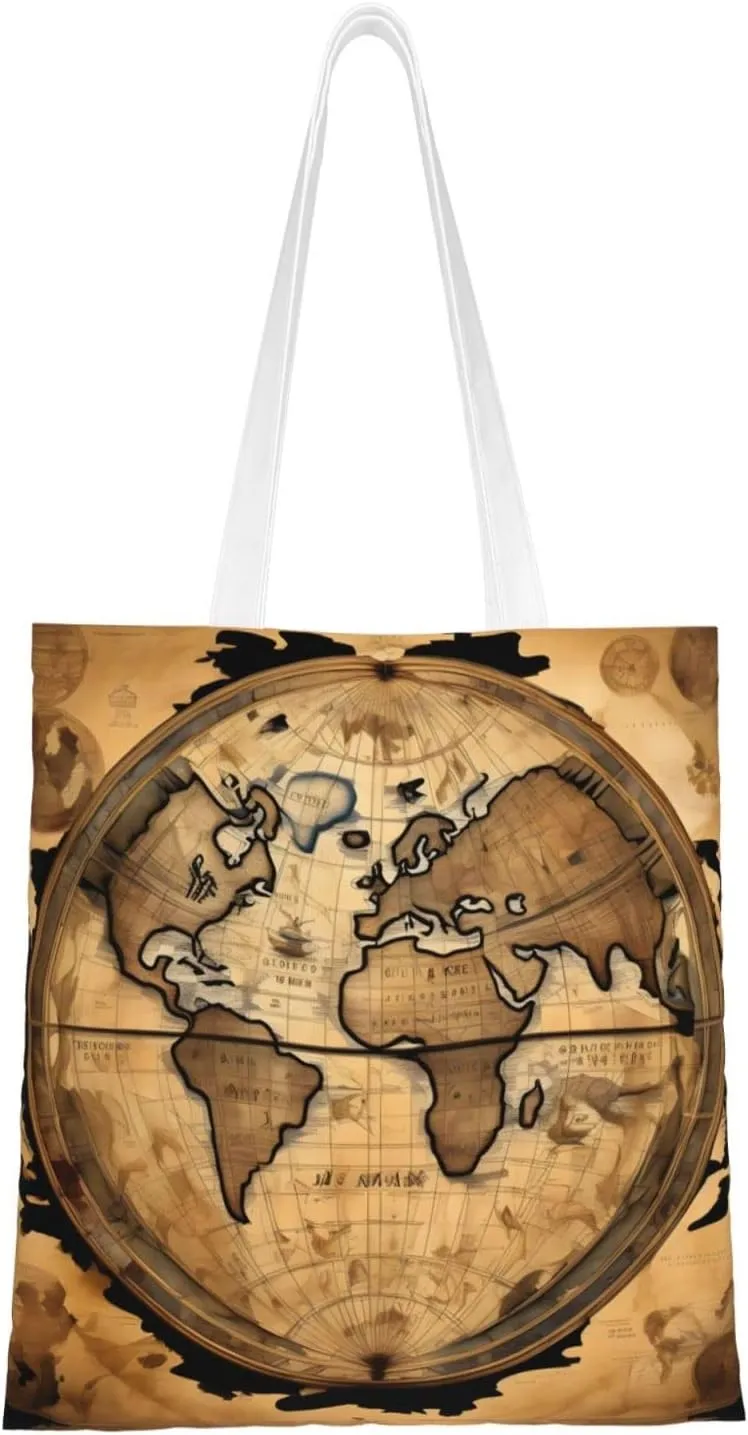 Ancient Map World Globe print Canvas Tote Bag for Women,Womens Purse Handbags for Travel Beach Nurse College Gift