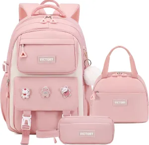 AO ALI VICTORY Backpack for Women Girls Set with Pencil Case 15.6 Inch Laptop School Bag Kids Elementary College Backpacks