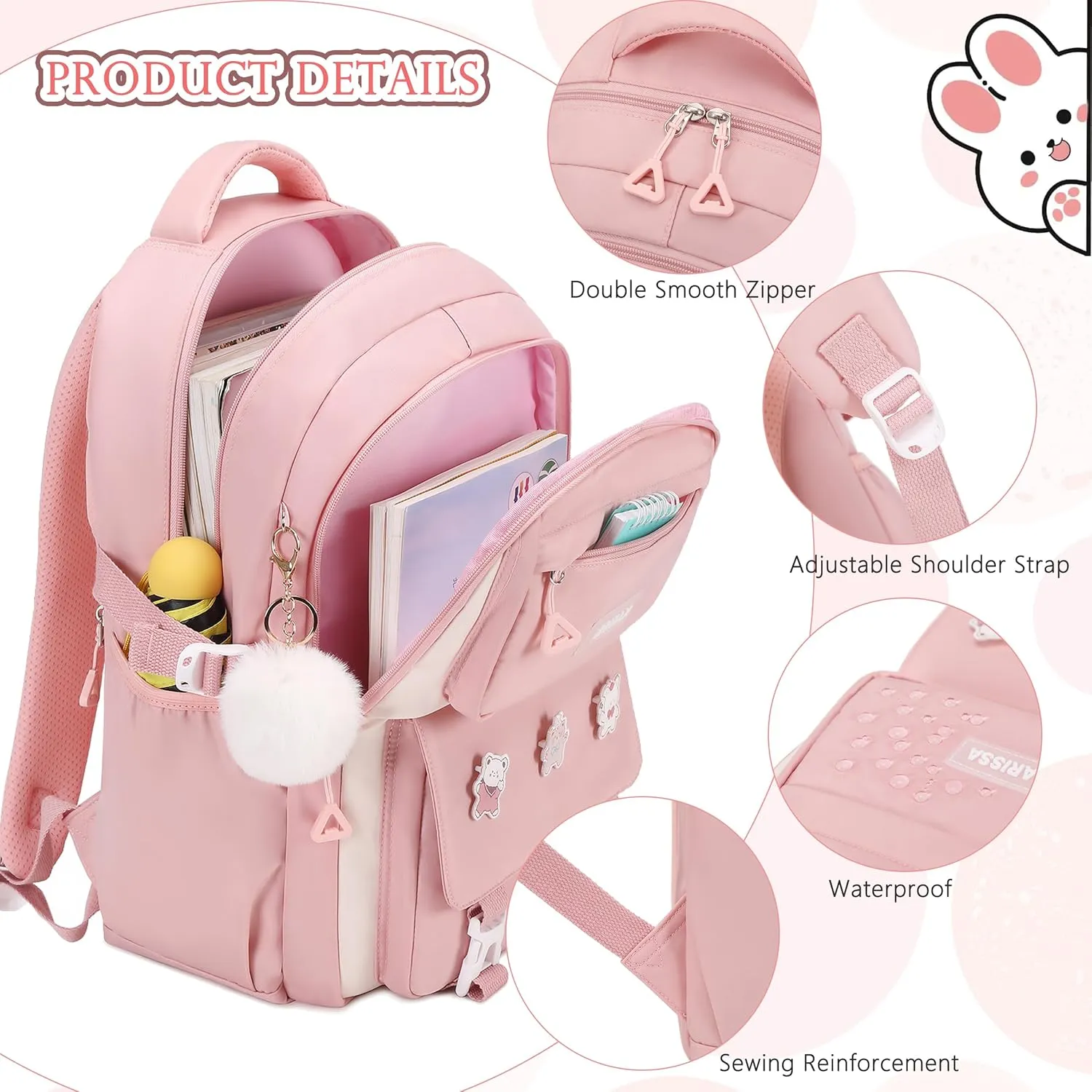 AO ALI VICTORY Backpack for Women Girls Set with Pencil Case 15.6 Inch Laptop School Bag Kids Elementary College Backpacks