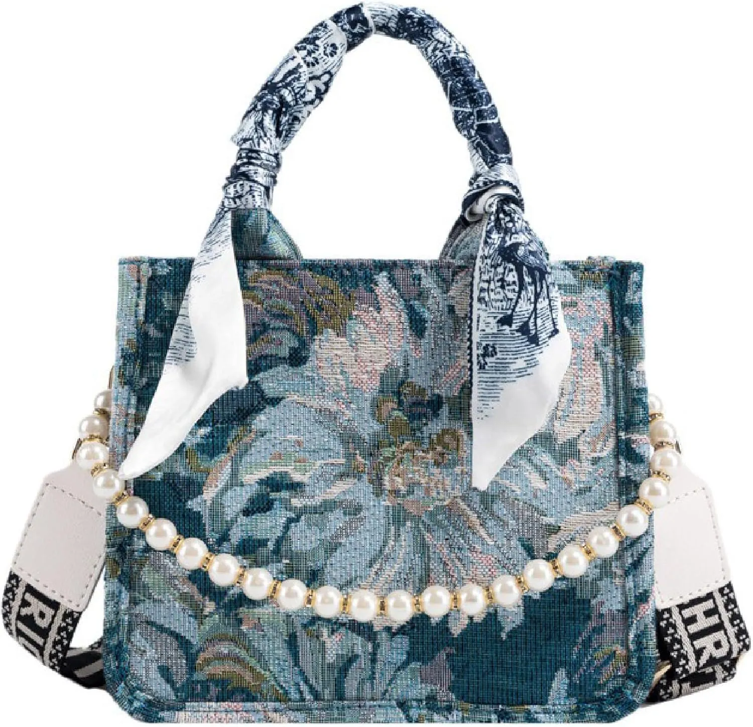 APLUSH Women Handbags Fashion Canvas Tote Bag Large Capacity Jacquard Retro Exquisite Shoulder Bag,Blue,21 * 18 * 9cm