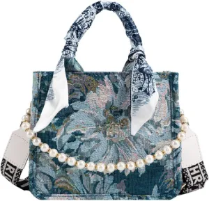 APLUSH Women Handbags Fashion Canvas Tote Bag Large Capacity Jacquard Retro Exquisite Shoulder Bag,Blue,21 * 18 * 9cm