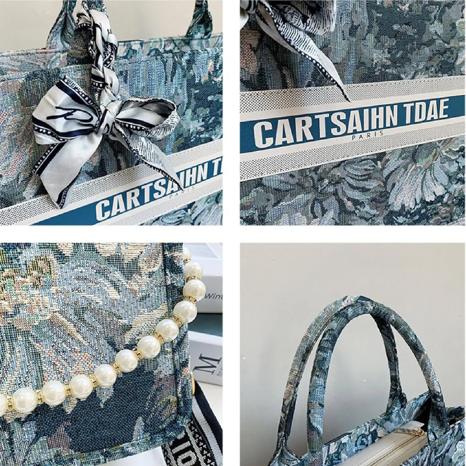 APLUSH Women Handbags Fashion Canvas Tote Bag Large Capacity Jacquard Retro Exquisite Shoulder Bag,Blue,21 * 18 * 9cm