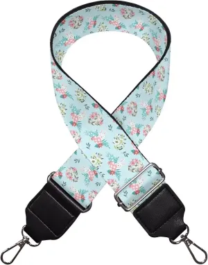 Aqua Floral Black Women's Bag Strap Adjustable Shoulder Strap Blossom Flower Purse Strap for Crossbody Bag