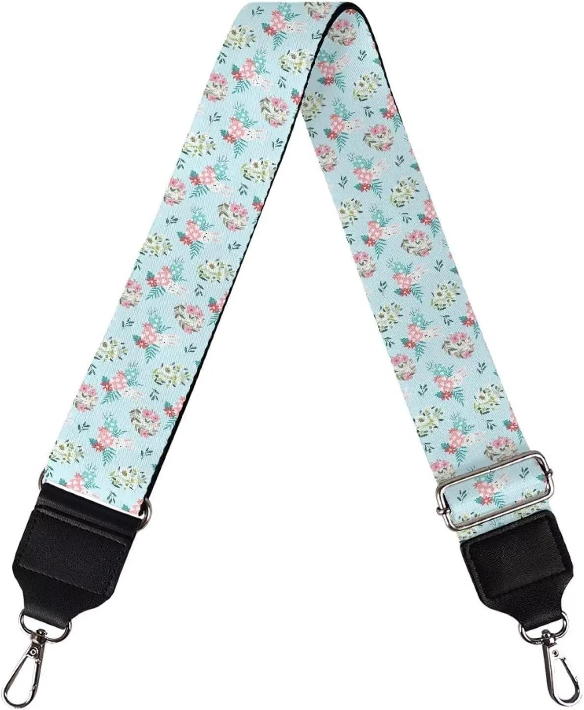 Aqua Floral Black Women's Bag Strap Adjustable Shoulder Strap Blossom Flower Purse Strap for Crossbody Bag
