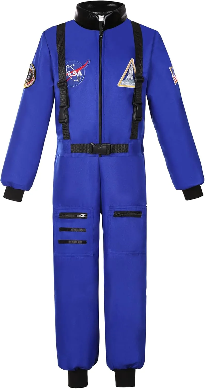 Astronaut Costume for Kid Boy NASA Space Jumpsuit Space Outfit Pretend Dress up 3-12Years