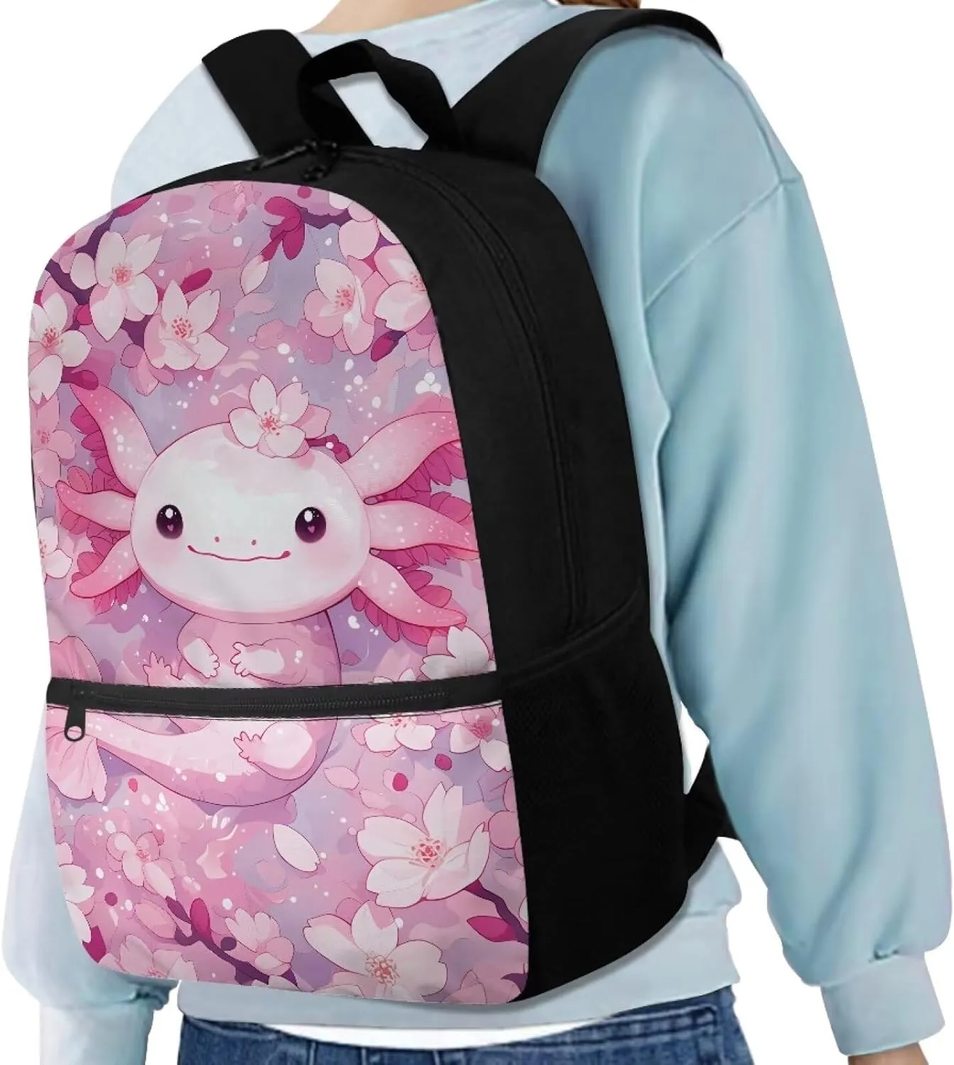 Axolotl School Backpack for Girls 8-10 Cute School Bag 17 Inch Casual Backpacks Elementary 2nd Grade Large School Bag Cherry Blossom Kids Bookbag Water Resistant Schoolbag School Supplies