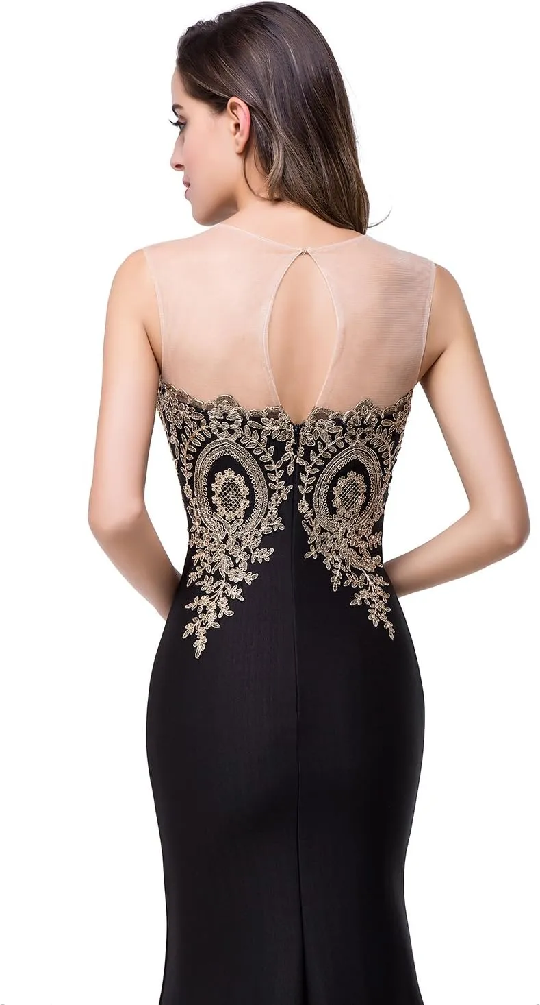Babyonline® Women's Lace Applique Long Formal Mermaid Evening Prom Dresses