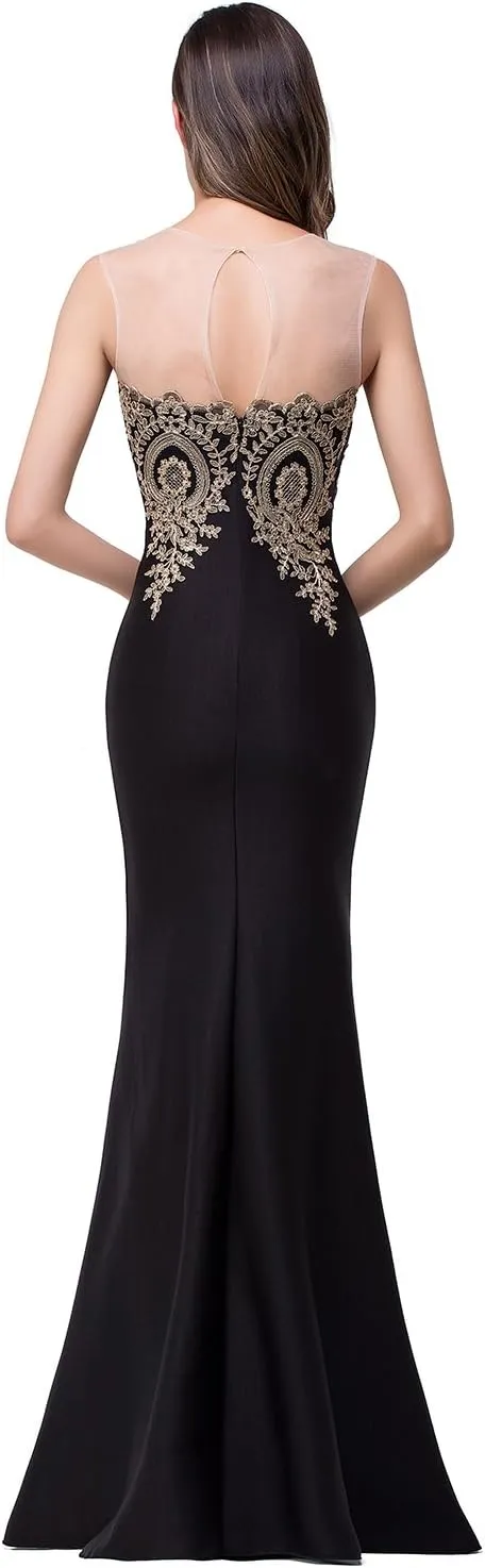 Babyonline® Women's Lace Applique Long Formal Mermaid Evening Prom Dresses
