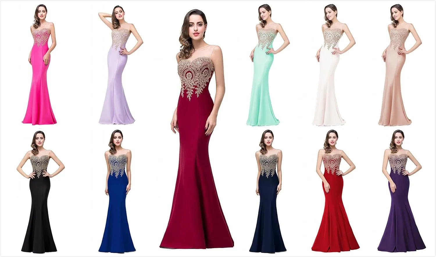 Babyonline® Women's Lace Applique Long Formal Mermaid Evening Prom Dresses
