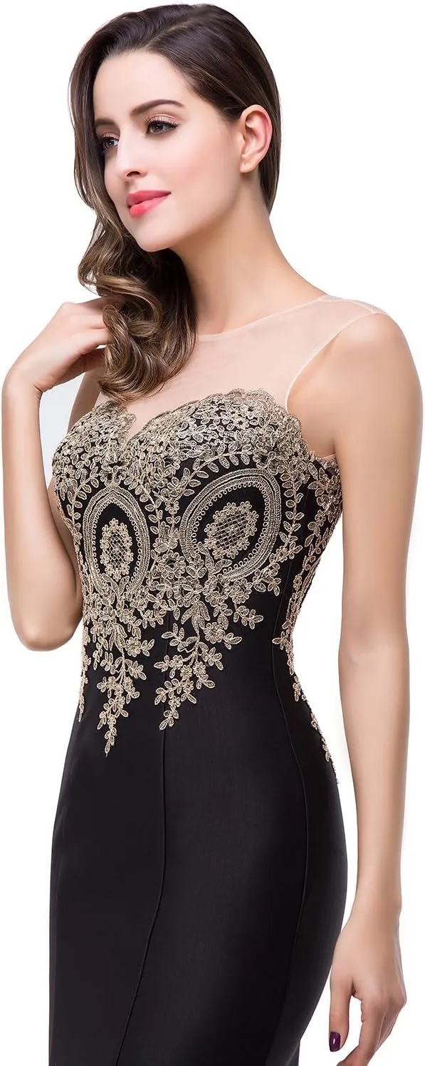 Babyonline® Women's Lace Applique Long Formal Mermaid Evening Prom Dresses