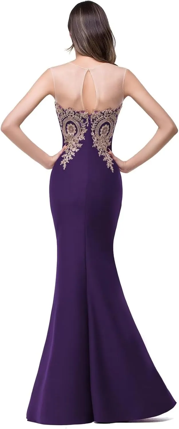 Babyonline® Women's Lace Applique Long Formal Mermaid Evening Prom Dresses
