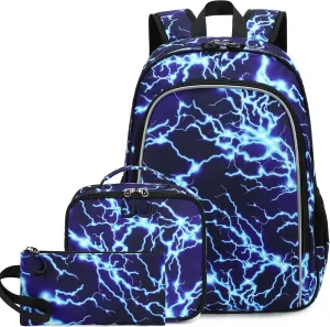 Backpack for Boys, Boy Backpacks Cartoon Prints Schoolbag for Kids Children Teens Elementary Primary Laptop School Bags, Waterproof Lightweight Toddler Bookbag Casual Daypack with Lunch Bag Set,Blue