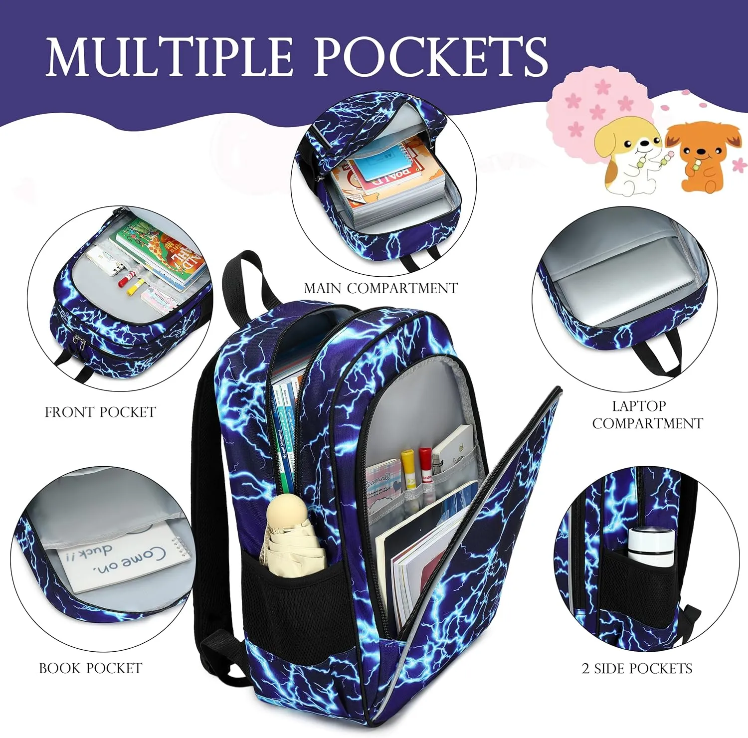 Backpack for Boys, Boy Backpacks Cartoon Prints Schoolbag for Kids Children Teens Elementary Primary Laptop School Bags, Waterproof Lightweight Toddler Bookbag Casual Daypack with Lunch Bag Set,Blue