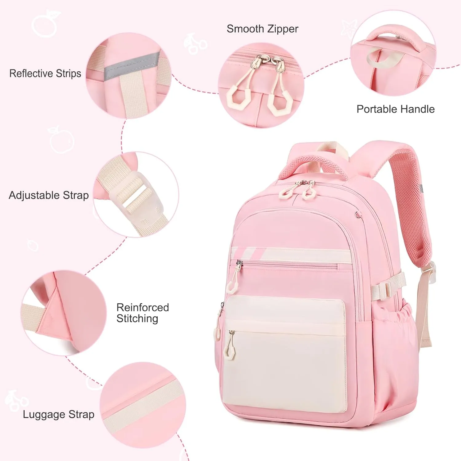 Backpack for Girls, 3Pcs Girls Backpacks with Lunch Bag Pencil Case, Kids School Backpack for Teen Girl Students Kindergarten Elementary Middle High School Bookbag Set