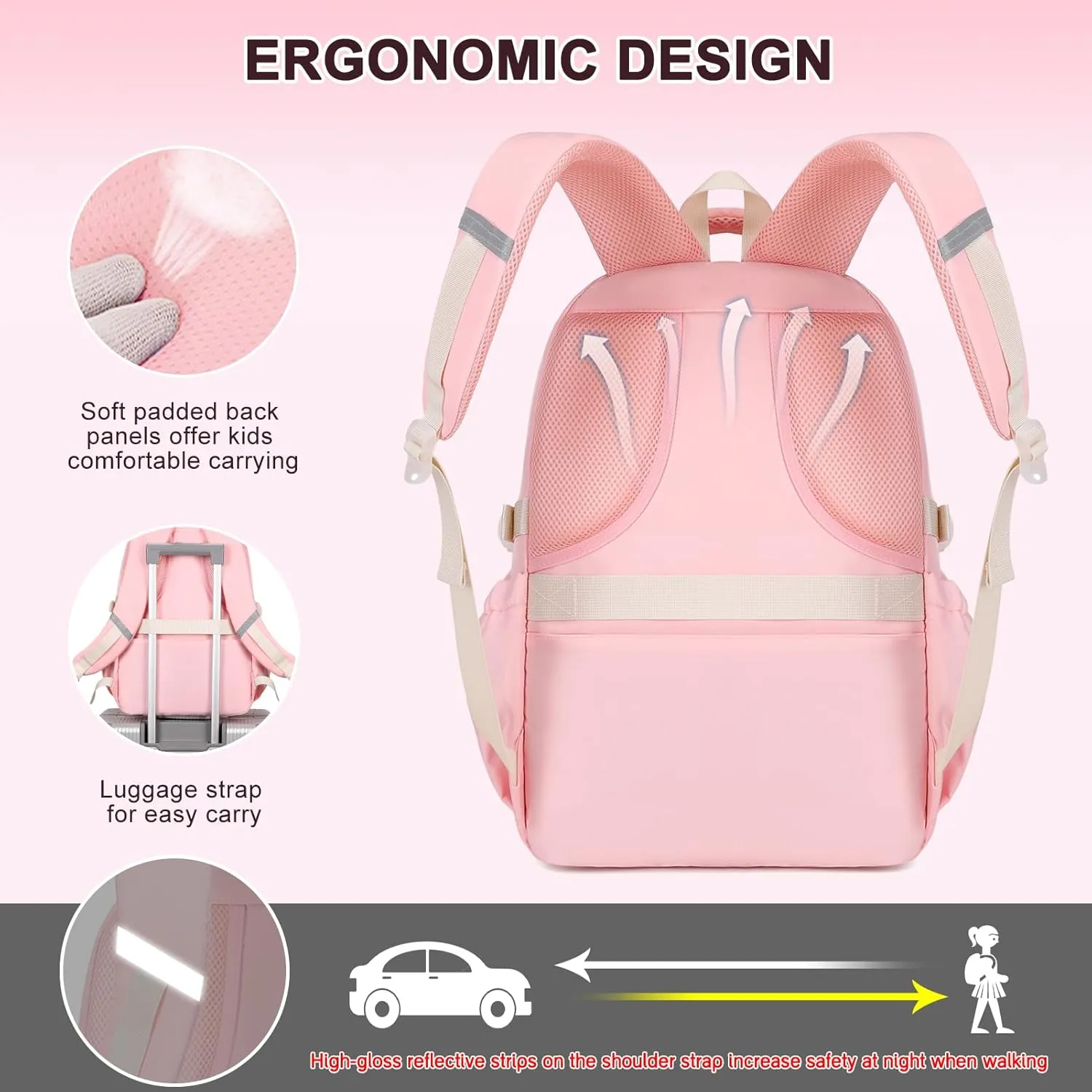 Backpack for Girls, 3Pcs Girls Backpacks with Lunch Bag Pencil Case, Kids School Backpack for Teen Girl Students Kindergarten Elementary Middle High School Bookbag Set