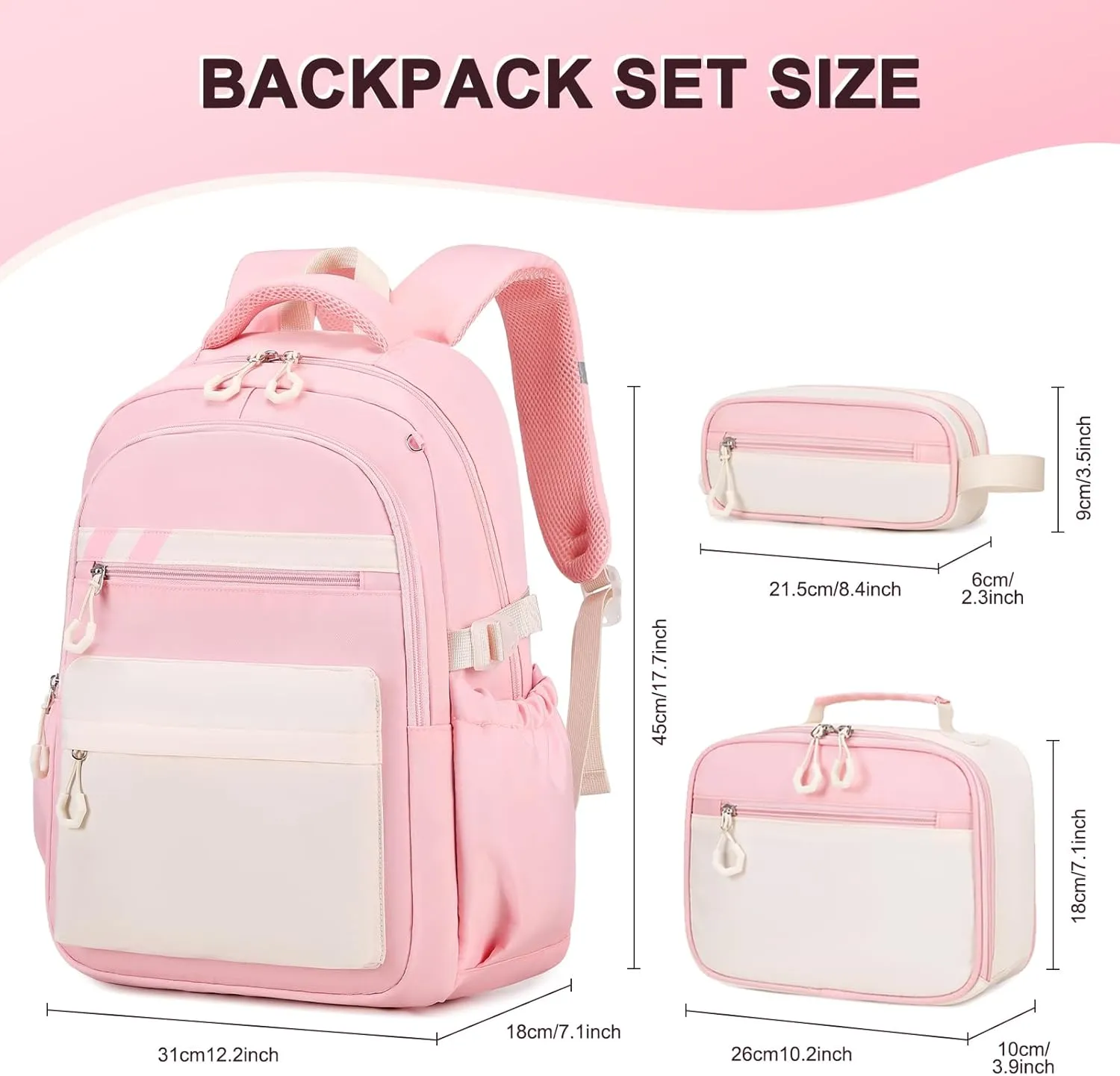 Backpack for Girls, 3Pcs Girls Backpacks with Lunch Bag Pencil Case, Kids School Backpack for Teen Girl Students Kindergarten Elementary Middle High School Bookbag Set