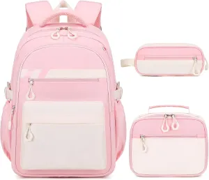 Backpack for Girls, 3Pcs Girls Backpacks with Lunch Bag Pencil Case, Kids School Backpack for Teen Girl Students Kindergarten Elementary Middle High School Bookbag Set