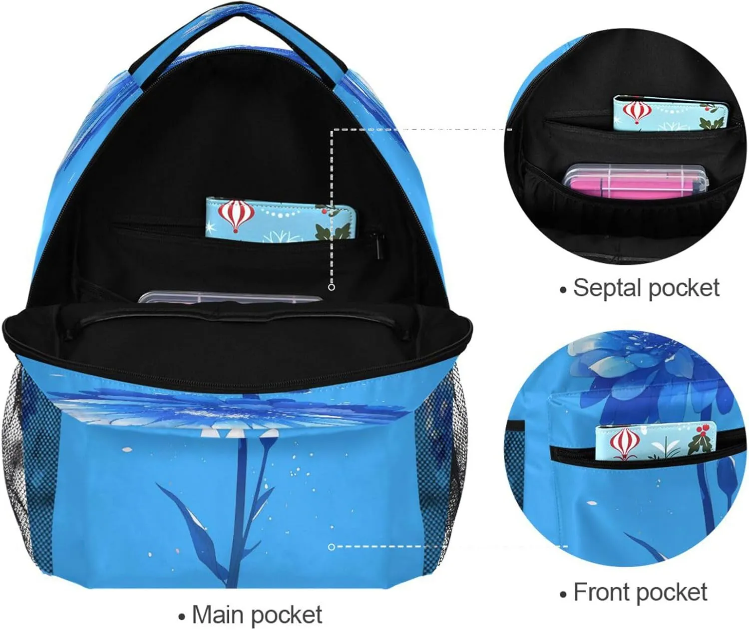 Backpack for Teenager Waterproof Laptop Bookbag with Chest Strap for Travel Trip Gerbera Daisy Style