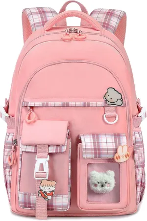 Backpack for Teens, Backpack for School, Bookbag for Primary Elementary with Accessories, Pink