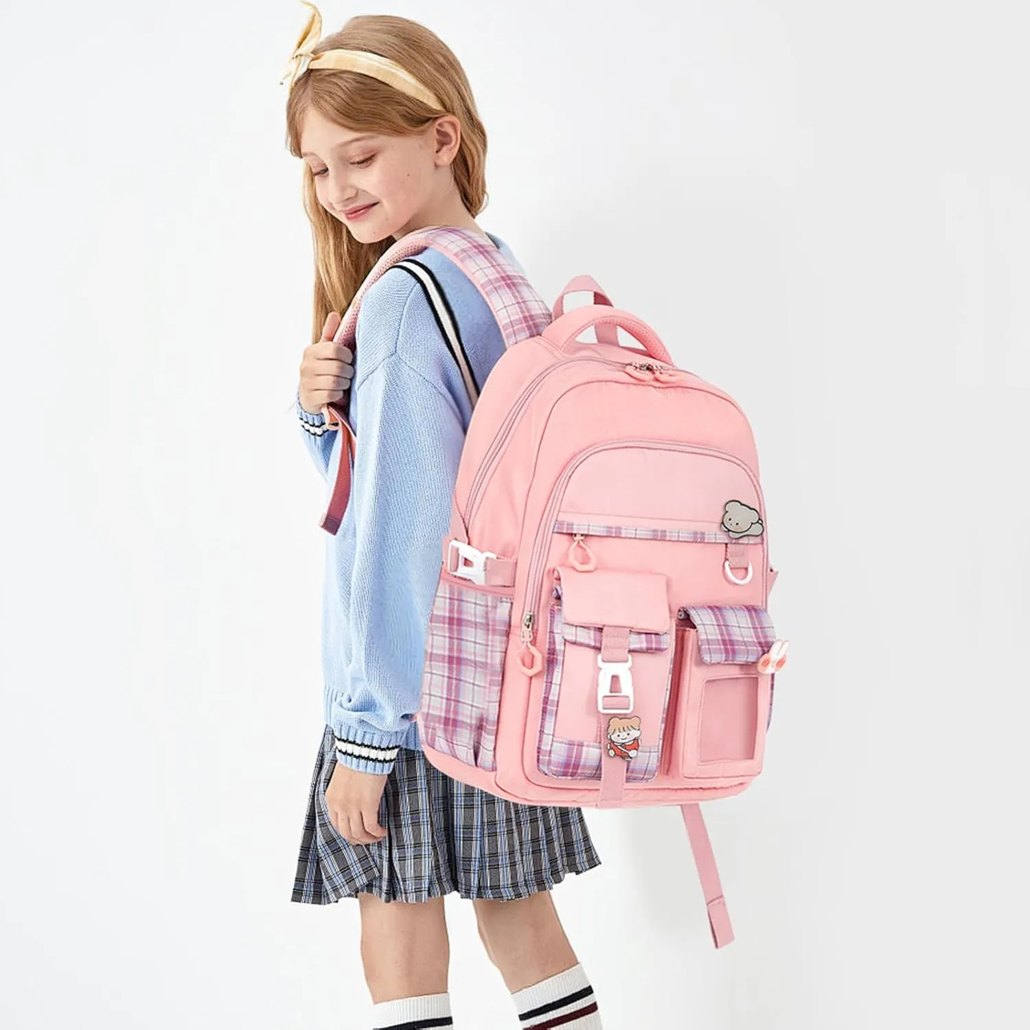 Backpack for Teens, Backpack for School, Bookbag for Primary Elementary with Accessories, Pink