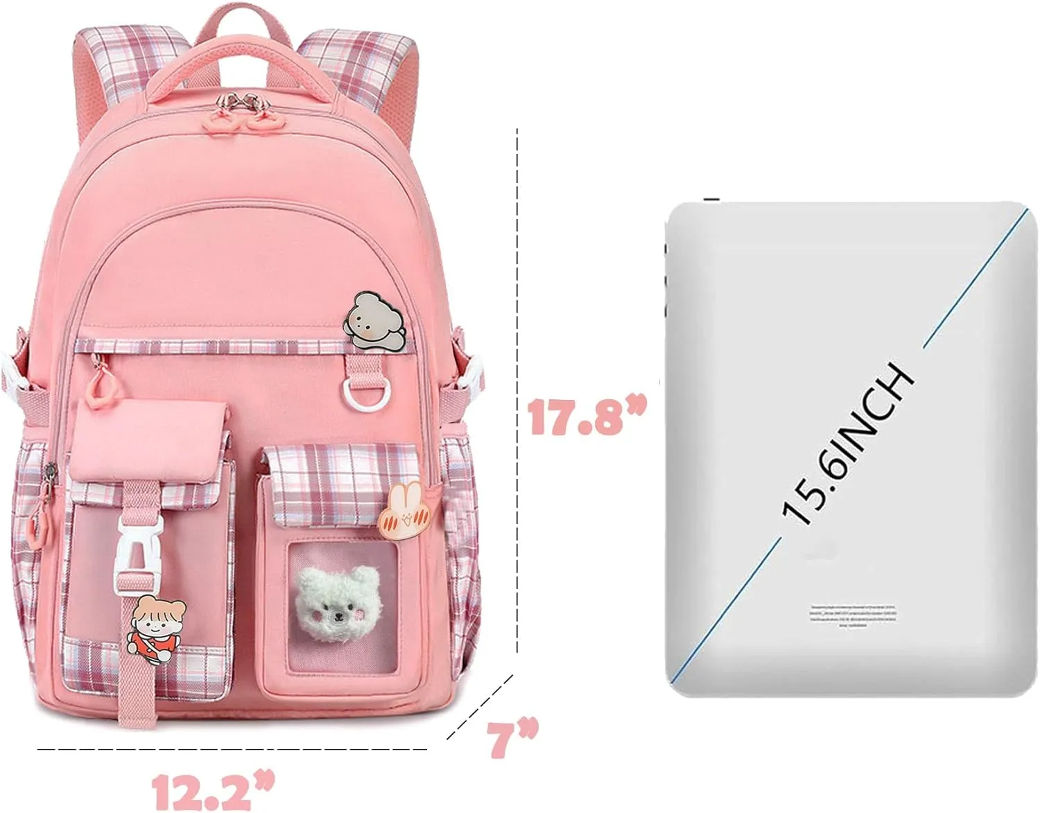 Backpack for Teens, Backpack for School, Bookbag for Primary Elementary with Accessories, Pink