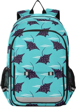 Backpack Stingray Fish Blue School Shoulder Bag Lightweight Laptop Backpack Student Casual Travel Daypack