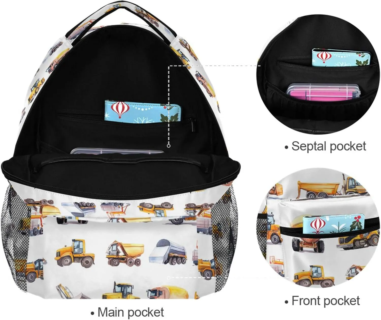 Backpacks for Teacher Nurse Fashion Sports Backpack with Chest Strap Gift Men & Women Construction Vehicles