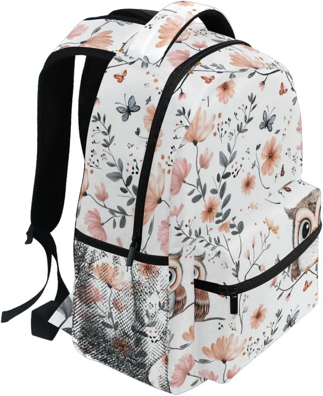Backpacks for Teacher Nurse Waterproof School Bag with Chest Strap for Business Work College Travel Trip Cartoon Sweet Owl White