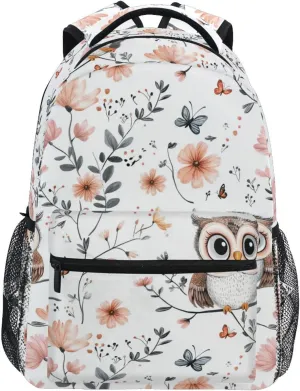 Backpacks for Teacher Nurse Waterproof School Bag with Chest Strap for Business Work College Travel Trip Cartoon Sweet Owl White