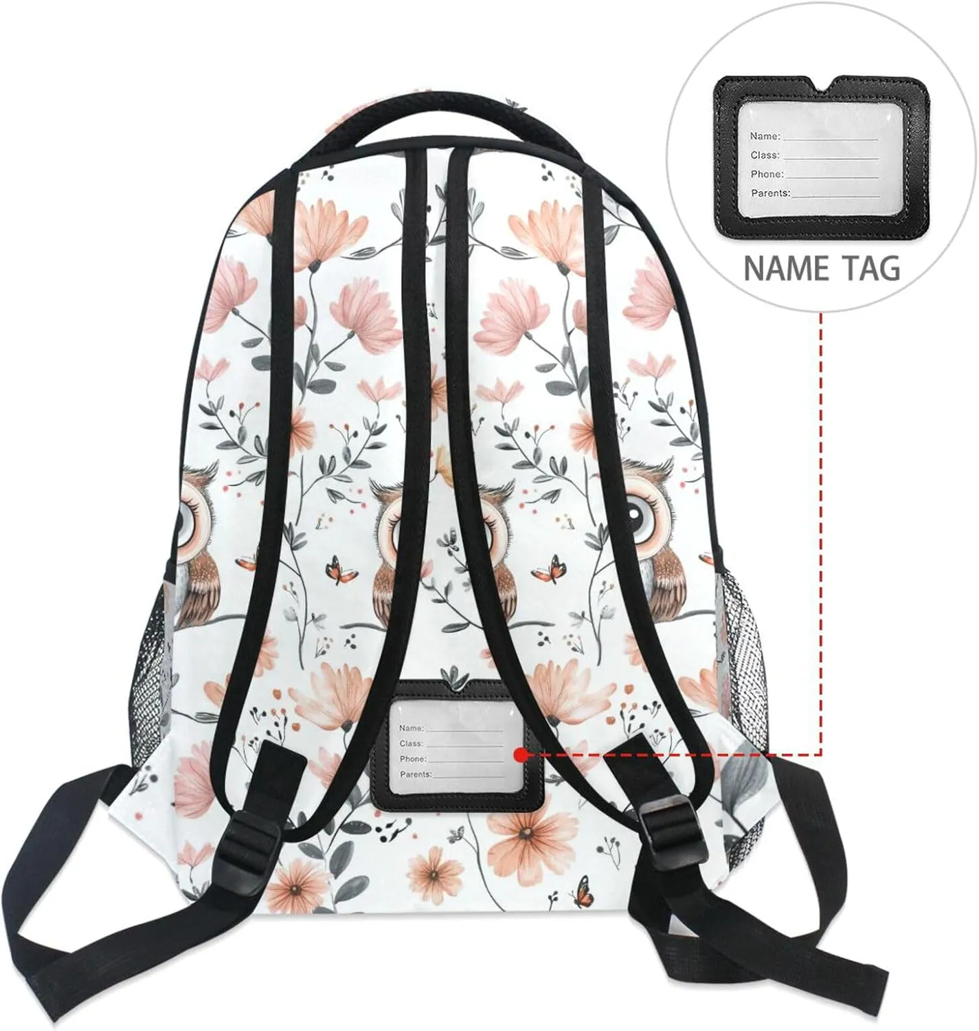 Backpacks for Teacher Nurse Waterproof School Bag with Chest Strap for Business Work College Travel Trip Cartoon Sweet Owl White