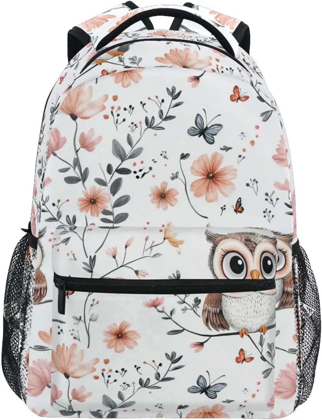 Backpacks for Teacher Nurse Waterproof School Bag with Chest Strap for Business Work College Travel Trip Cartoon Sweet Owl White