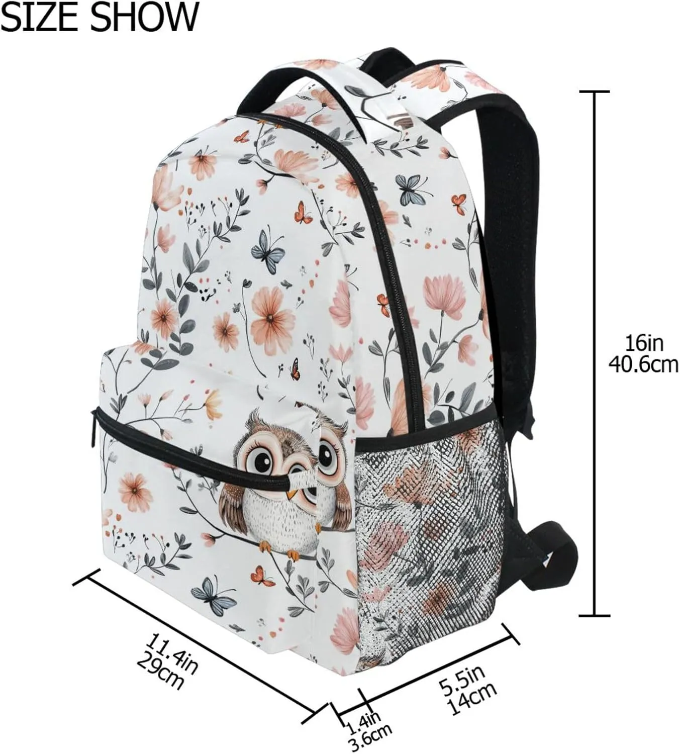 Backpacks for Teacher Nurse Waterproof School Bag with Chest Strap for Business Work College Travel Trip Cartoon Sweet Owl White