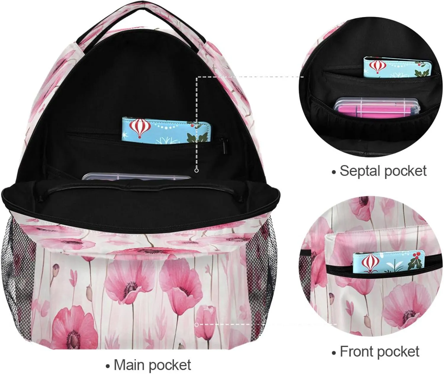Backpacks for Teenager Waterproof College School Computer Bag with Chest Strap for Business Work College Travel Trip Poppy Flower