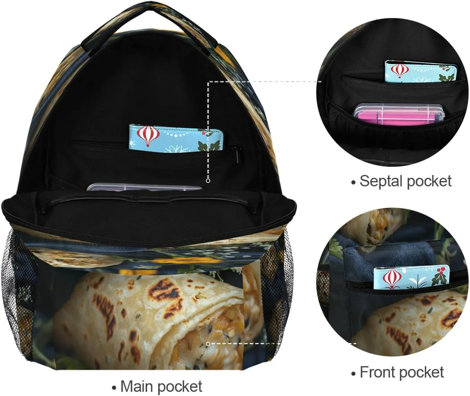 Backpacks for Teens Boys Girls Waterproof Backpack with Chest Strap for Business Work College Travel Trip Greek Burrito Country Rustic Style