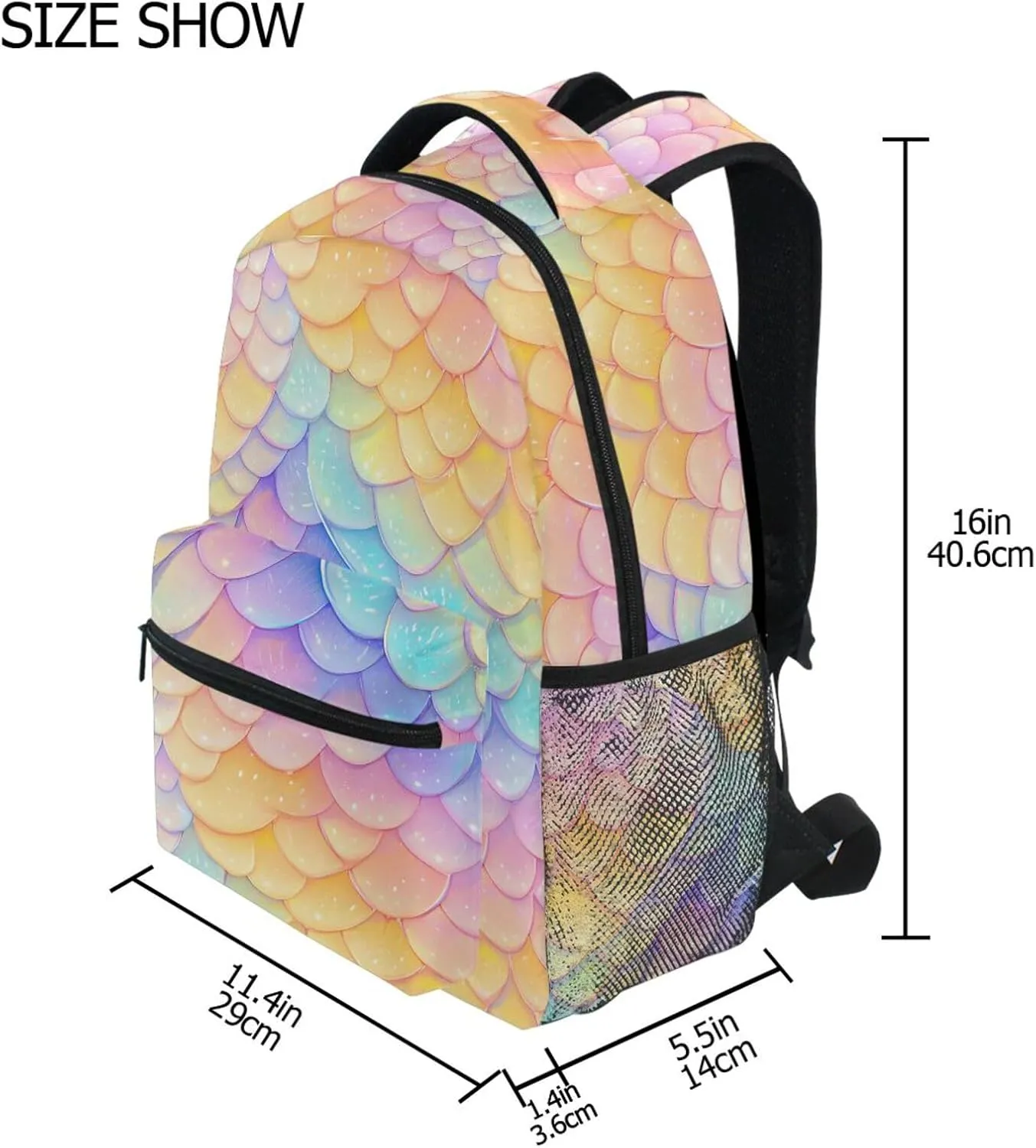 Backpacks for Women Men Waterproof School Book Bag with Chest Strap Gift Men & Women Rainbow Scales Glittering