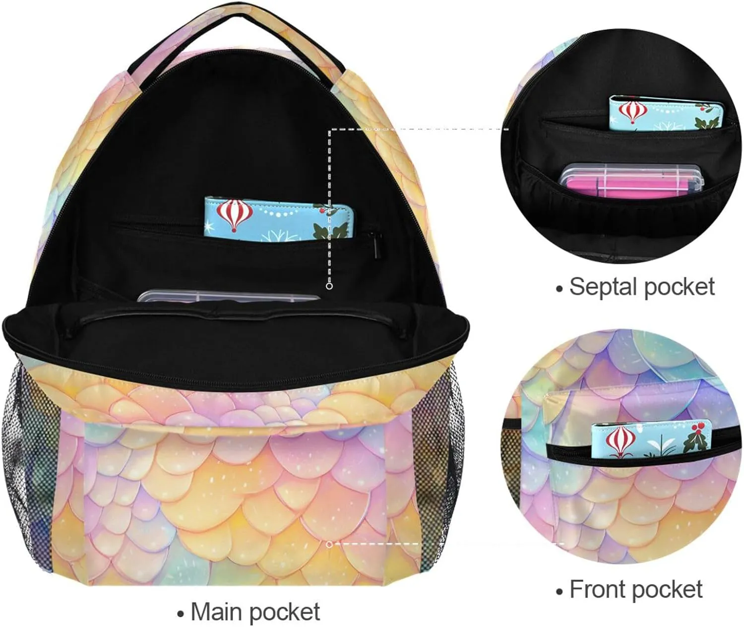 Backpacks for Women Men Waterproof School Book Bag with Chest Strap Gift Men & Women Rainbow Scales Glittering