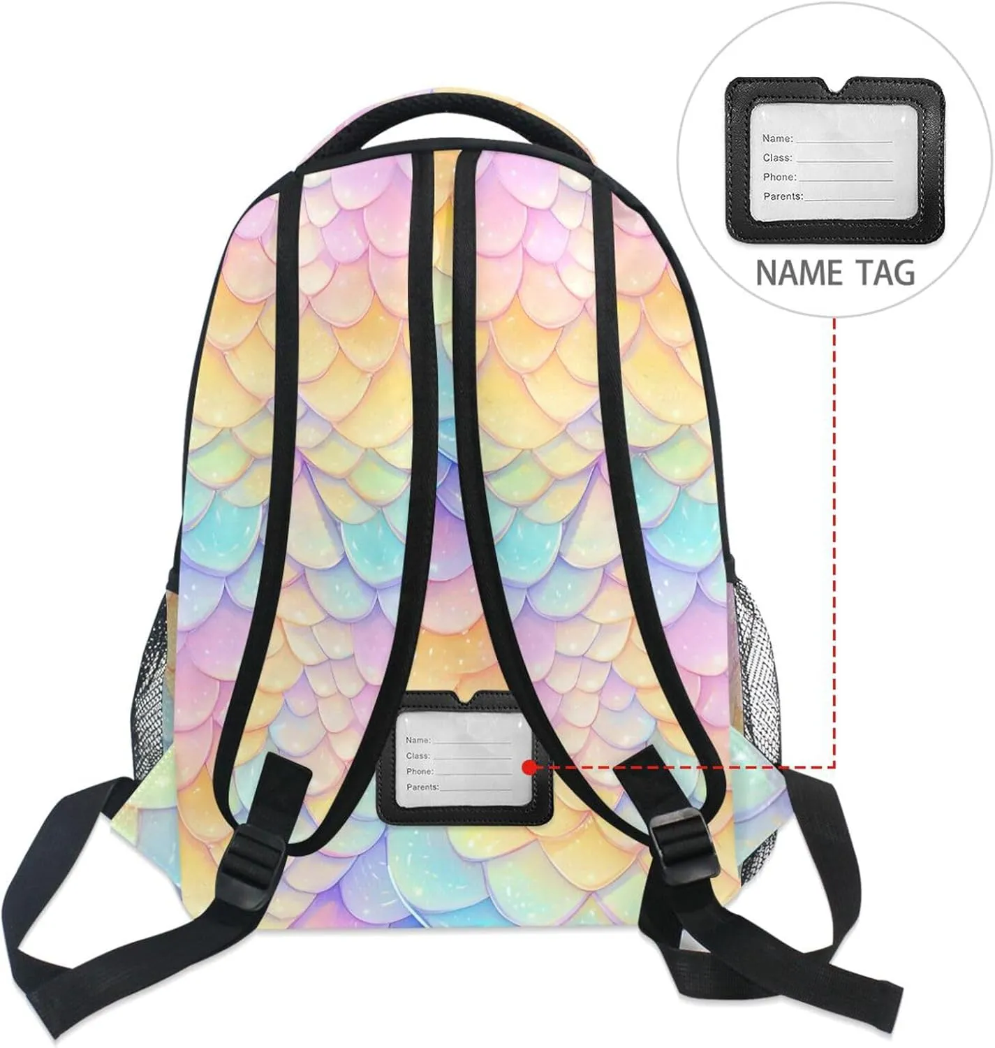 Backpacks for Women Men Waterproof School Book Bag with Chest Strap Gift Men & Women Rainbow Scales Glittering