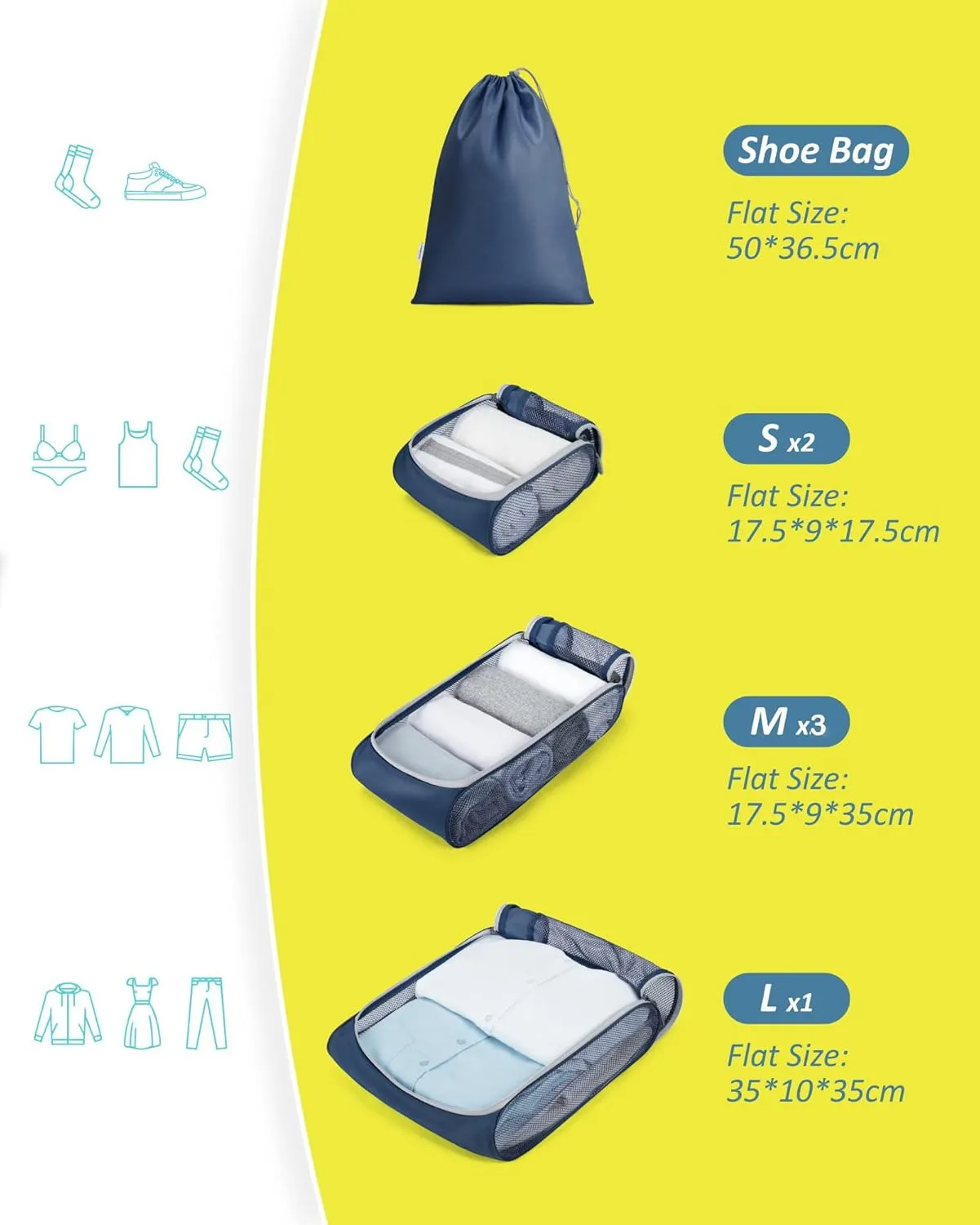 BAGSMART Keep Shape Packing Cubes, 7 Set for Travel, Lightweight Cubes, Suitcase Organizer Bags Set for Essentials