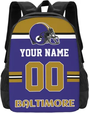 Baltimore Backpack Custom Football Style Backpack Personalized Name and Number Backpacks Customized High Capacity Bag Gifts for Men Women Fans