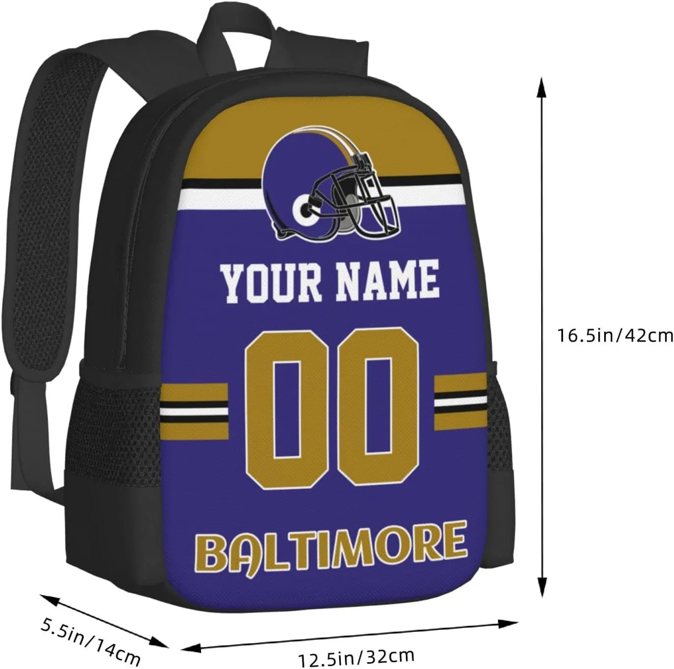 Baltimore Backpack Custom Football Style Backpack Personalized Name and Number Backpacks Customized High Capacity Bag Gifts for Men Women Fans
