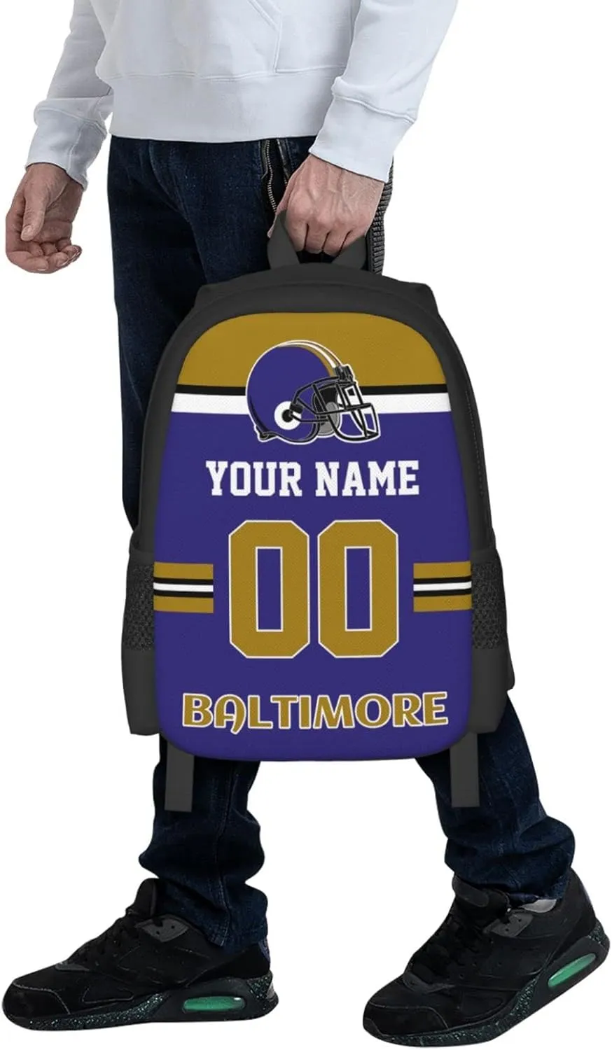 Baltimore Backpack Custom Football Style Backpack Personalized Name and Number Backpacks Customized High Capacity Bag Gifts for Men Women Fans
