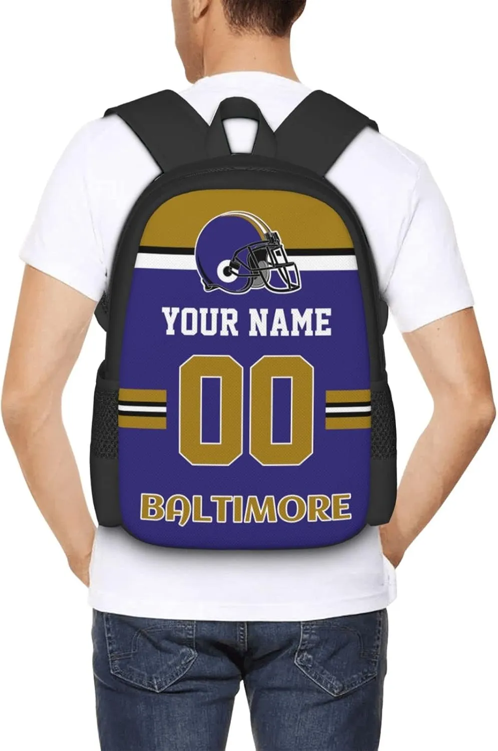 Baltimore Backpack Custom Football Style Backpack Personalized Name and Number Backpacks Customized High Capacity Bag Gifts for Men Women Fans