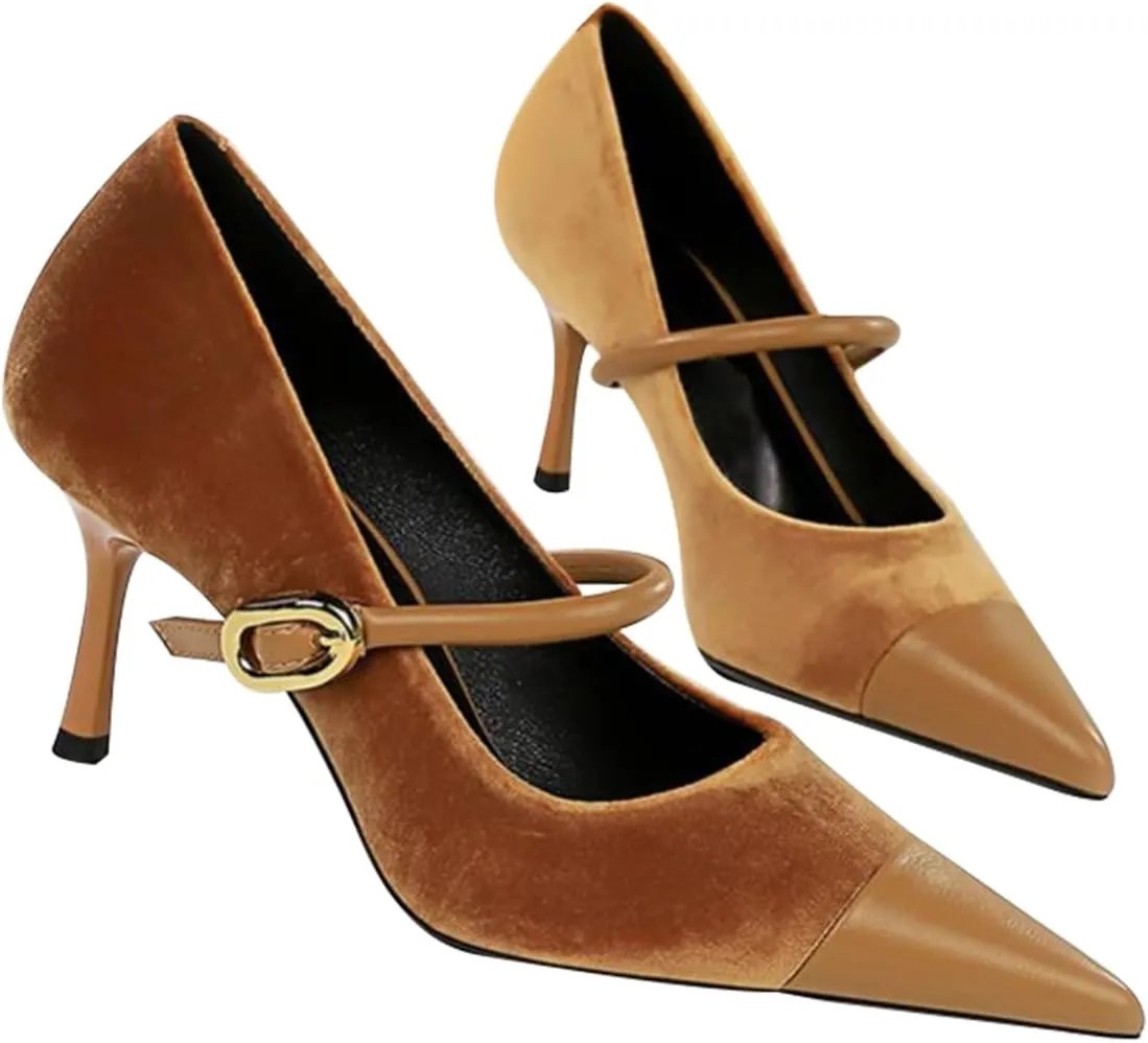 baobeijiadao Womens Pointed Toe Heeled Pumps Slip On Stiletto Heels Single-Strap Wedding Evening Dressy Shoes