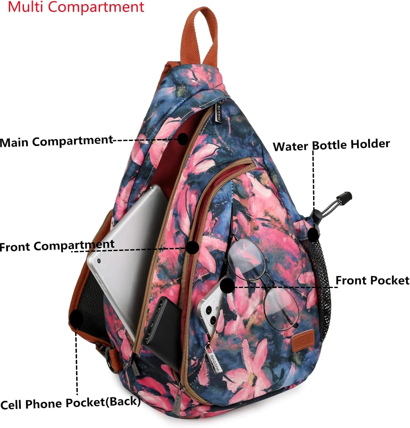 Baosha Sling backpack Crossbody Shoulder Chest Bag Travel Hiking Daypack for Women XB-04