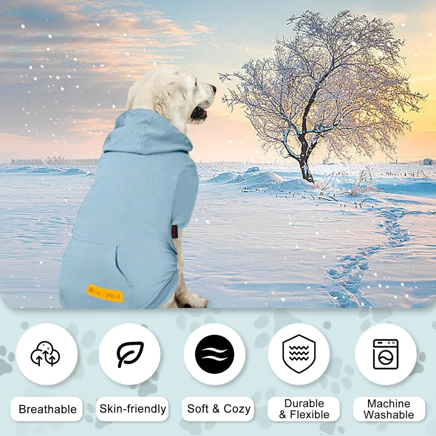 Basic Dog Hoodie Sweatshirts, Pet Clothes Hoodies, Granular Velvet, Sweater with Hat and Leash Hole, Soft Velvet Outfit Coat for Small Medium Large Dogs, Blue (Medium)