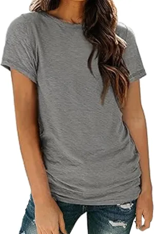 Basic T Shirts for Women Short Sleeve Casual Summer Tops Crewneck Dressy Tees Blouses Trendy Solid Loose Fit Tshirt