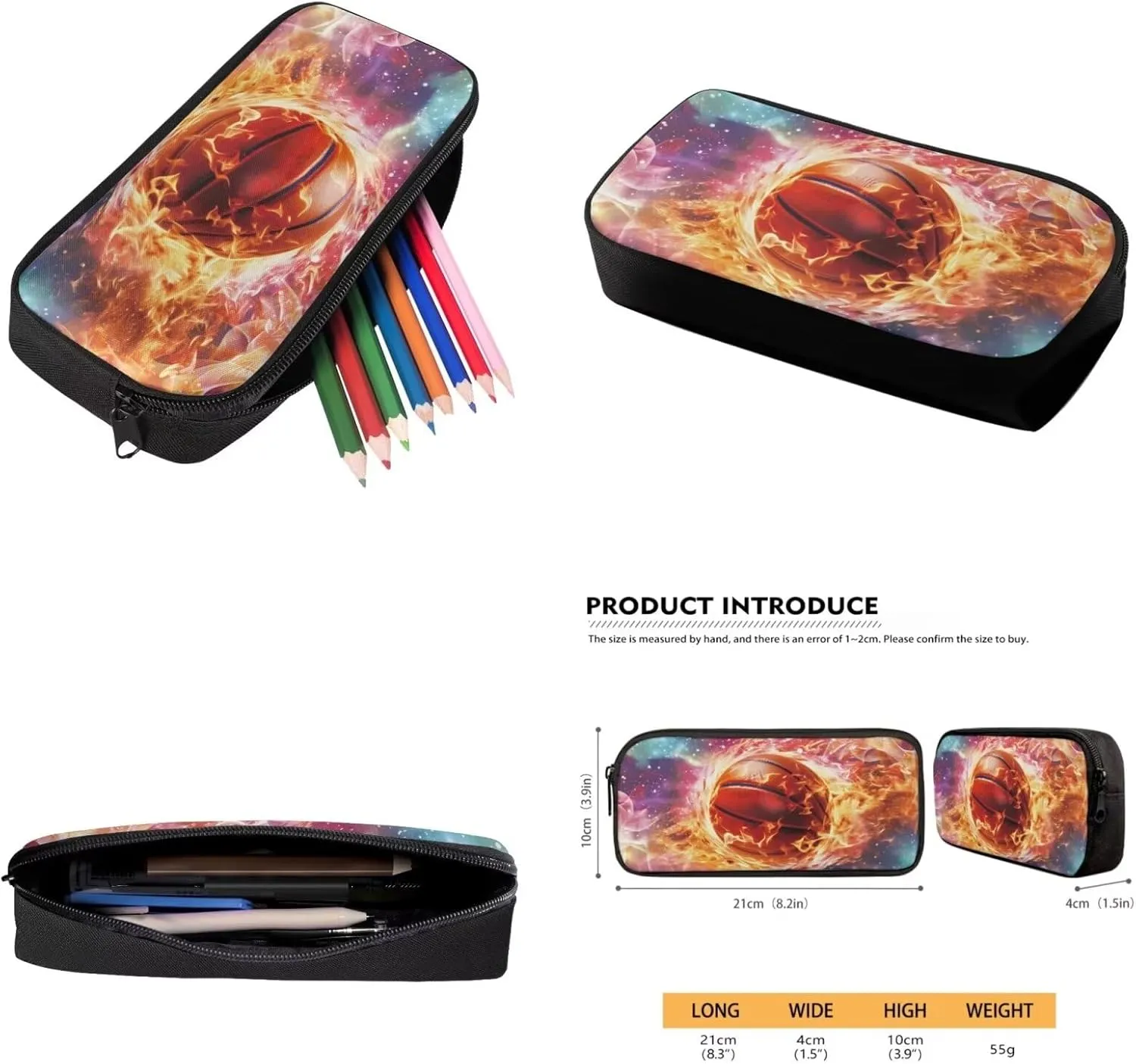Basketball Backpack for Boys 8-10/10-12 High School Bookbags Kids School Bag With Lunch Box Pencil Case Set 3 In 1 Flame Backpacks for 3rd/4th/5th/6th Grade Girls 16 Inch Back Pack