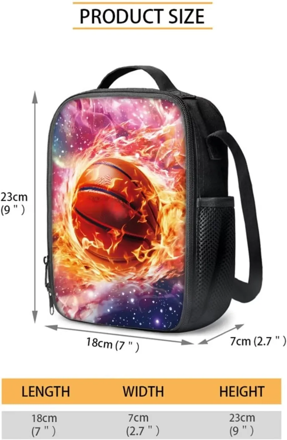 Basketball Backpack for Boys 8-10/10-12 High School Bookbags Kids School Bag With Lunch Box Pencil Case Set 3 In 1 Flame Backpacks for 3rd/4th/5th/6th Grade Girls 16 Inch Back Pack