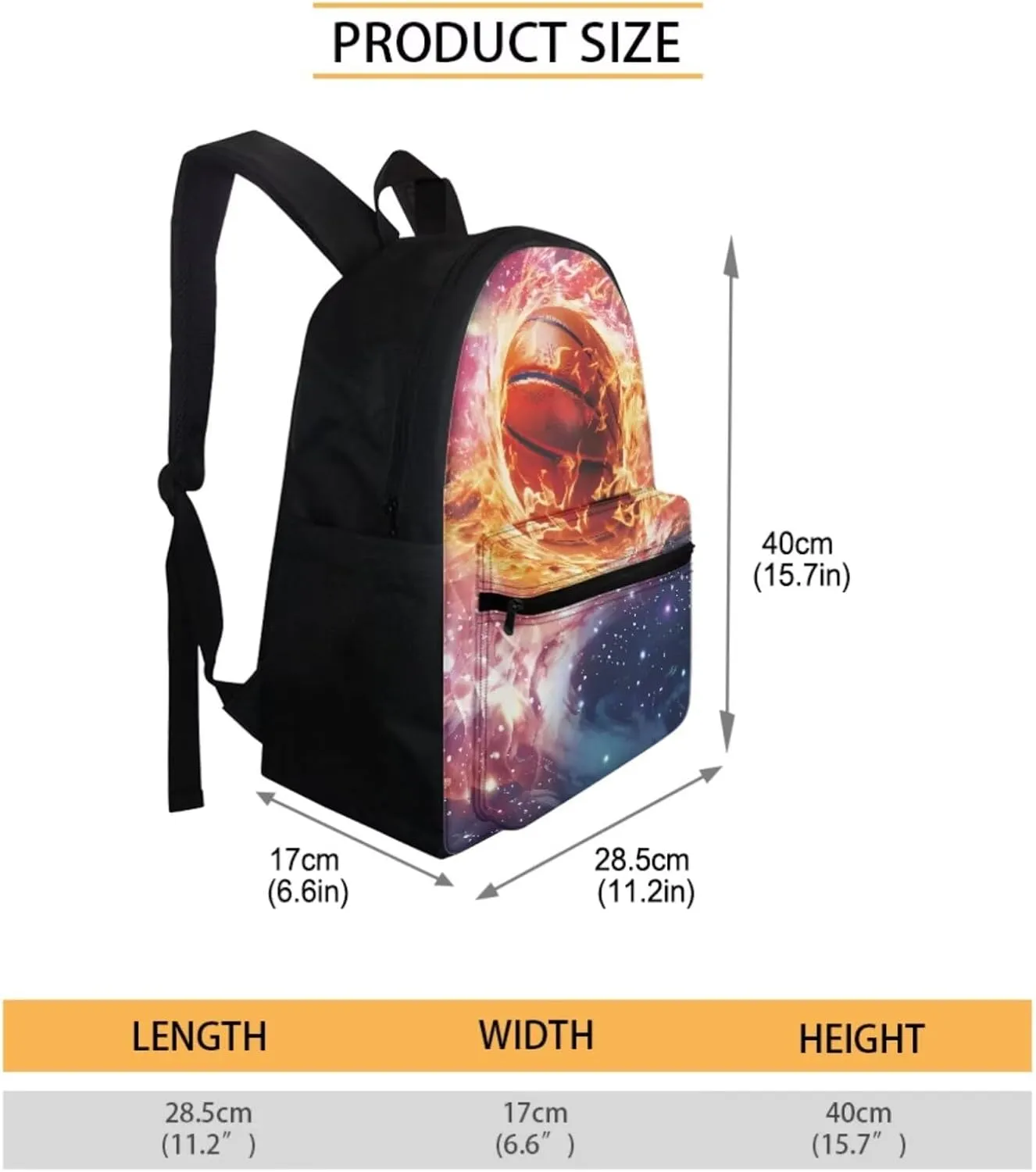 Basketball Backpack for Boys 8-10/10-12 High School Bookbags Kids School Bag With Lunch Box Pencil Case Set 3 In 1 Flame Backpacks for 3rd/4th/5th/6th Grade Girls 16 Inch Back Pack