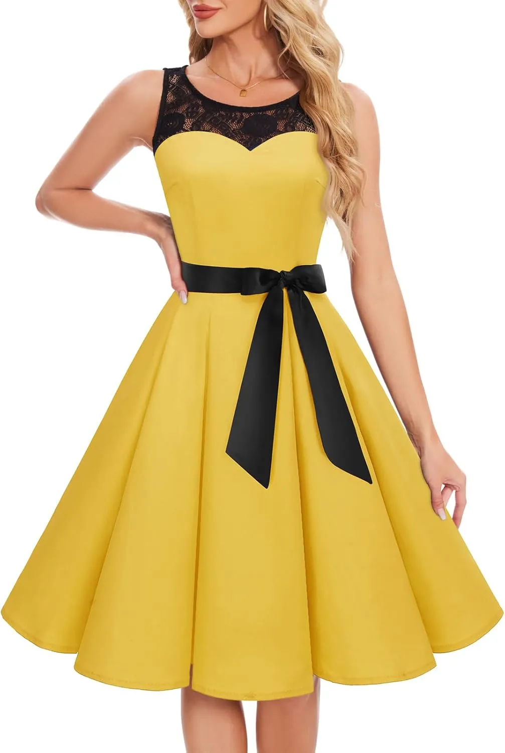 Bbonlinedress Women's 1950s Vintage Rockabilly Swing Dress Lace Cocktail Prom Party Wedding Guest Dress